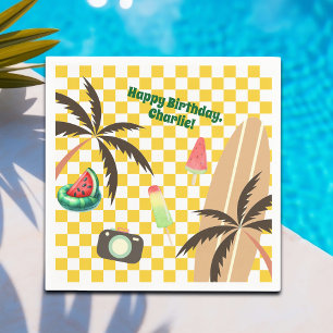 Palm Trees Surfboard Chequered Summer Party Napkin
