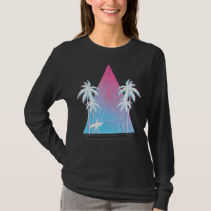 Palm Trees Surfer Vaporwave 80s Surfboard Ocean Su T-Shirt