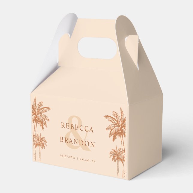 Palm Trees Terracotta Boho Beach Names Wedding Favour Box (Front Side)