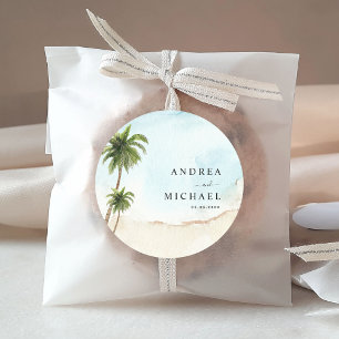 Palm Trees Tropical Beach Destination Wedding Classic Round Sticker