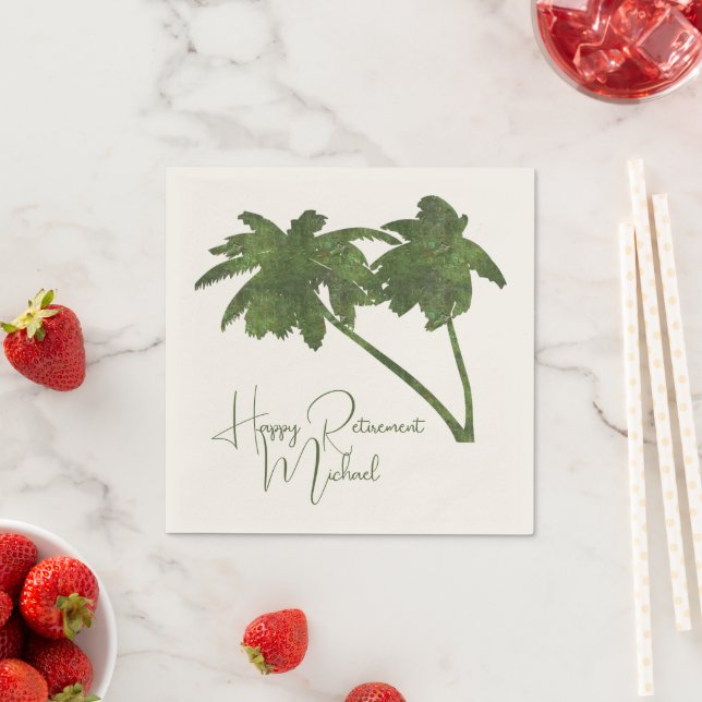 Palm Trees Tropical Beach Theme Retirement Napkin (Insitu)