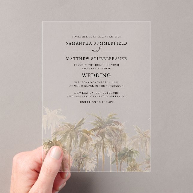 Palm Trees Tropical Beach Wedding Acrylic Invitations (Insitu (Handheld))