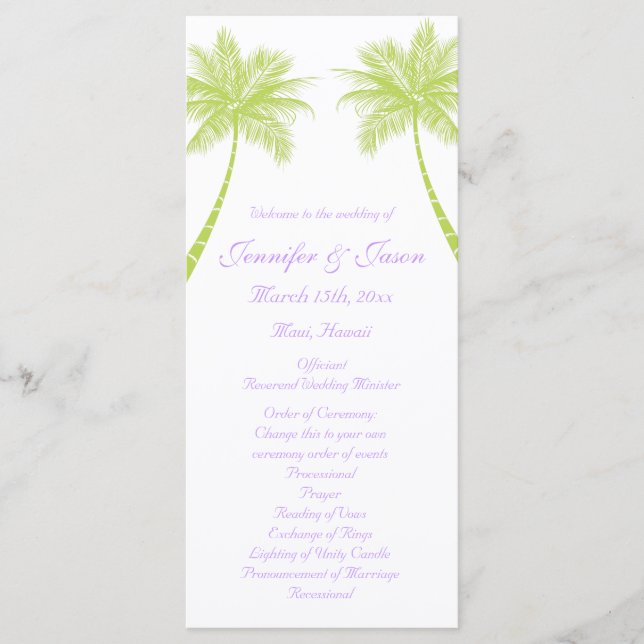 Palm Trees Tropical Beach Wedding Programs Programme (Front)