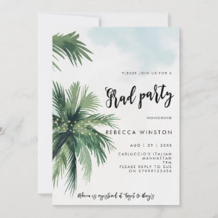 palm trees tropical graduation party invitation