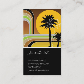 Palm Trees Tropical Retro Beach Sunset Stripes Mod Business Card