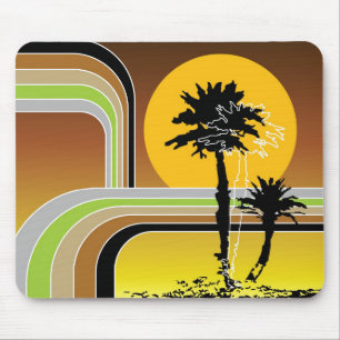 Palm Trees Tropical Retro Beach Sunset Stripes Mod Mouse Mat
