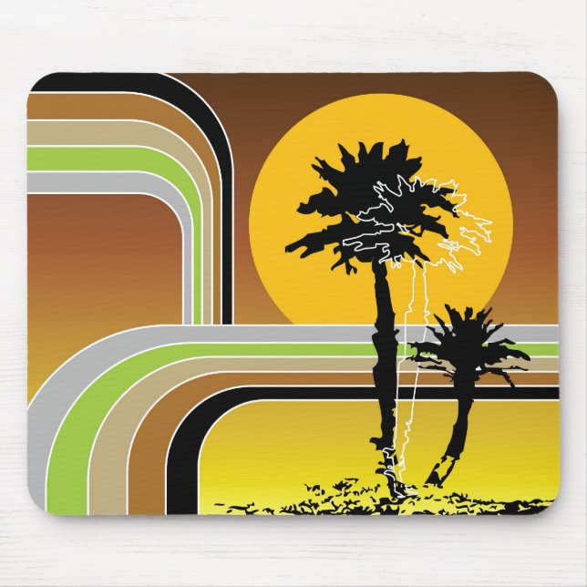 Palm Trees Tropical Retro Beach Sunset Stripes Mod Mouse Mat (Front)