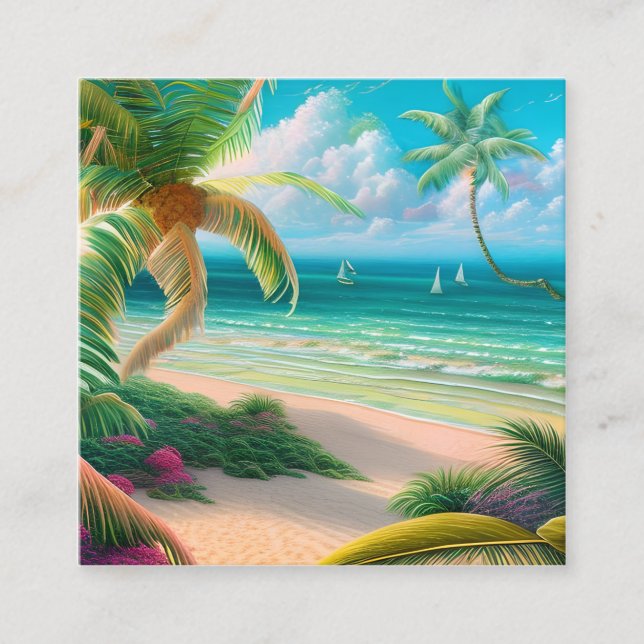 Palm Trees Tropical Square Business Card (Front)