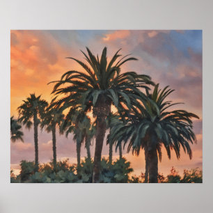 Palm Trees Tropical Sunset Watercolor Art Poster