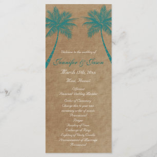 Palm Trees Tropical Teal Beach Wedding Programs Programme