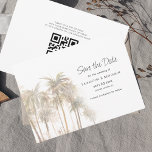 Palm Trees Typography QR Code Save The Date<br><div class="desc">Modern Tropical Palms Trees Typography Save the Date announcement card with QR code on the reverse side that you can easily customise for your announcement. Add your QR code and announcement details to make a one of a kind save the date announcement card. Easily repurpose this card for other special...</div>