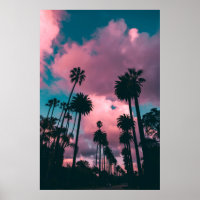 Palm Trees Under Pink And Blue Sky California, Uni