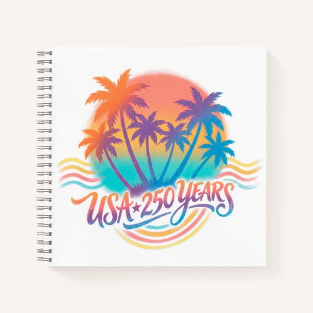 Palm Trees USA 250 Years Patriotic Desert Sunrise Notebook (Front)