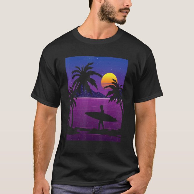 Palm Trees Vaporwave Surfer Synthwave Sunset Surfi T-Shirt (Front)