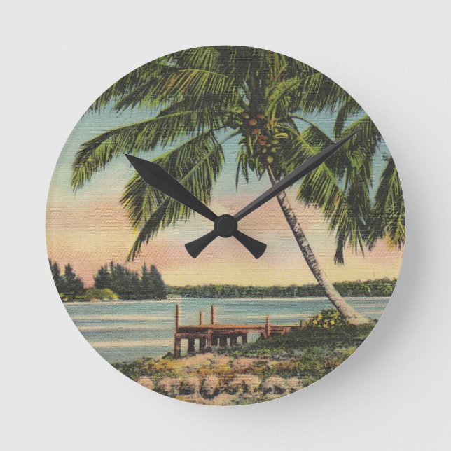 palm trees vintage round clock (Front)