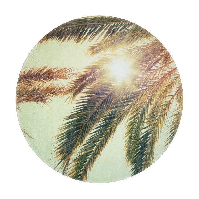 Palm Trees, Vintage Toned Sky. Cutting Board (Front)