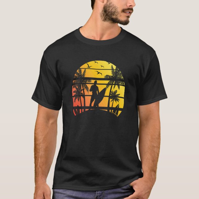 Palm Trees Water Sport Surfboarder Surfer Retro Su T-Shirt (Front)