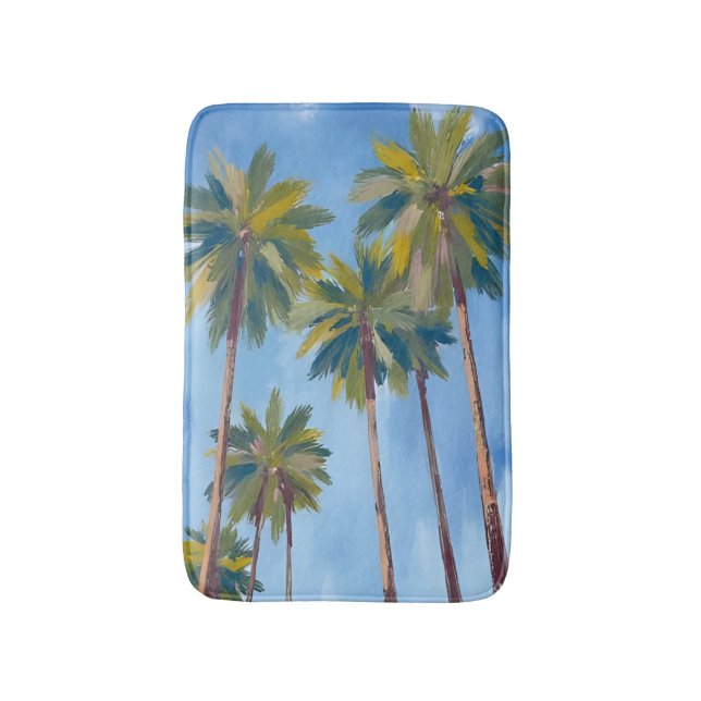 Palm Trees Watercolor Art Tropical Bath Mat (Front Vertical)
