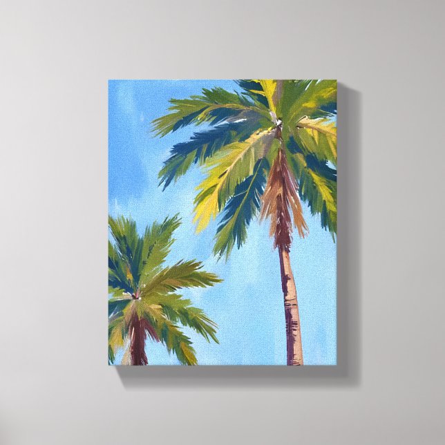 Palm Trees Watercolor Coastal Ocean Canvas Print (Front)