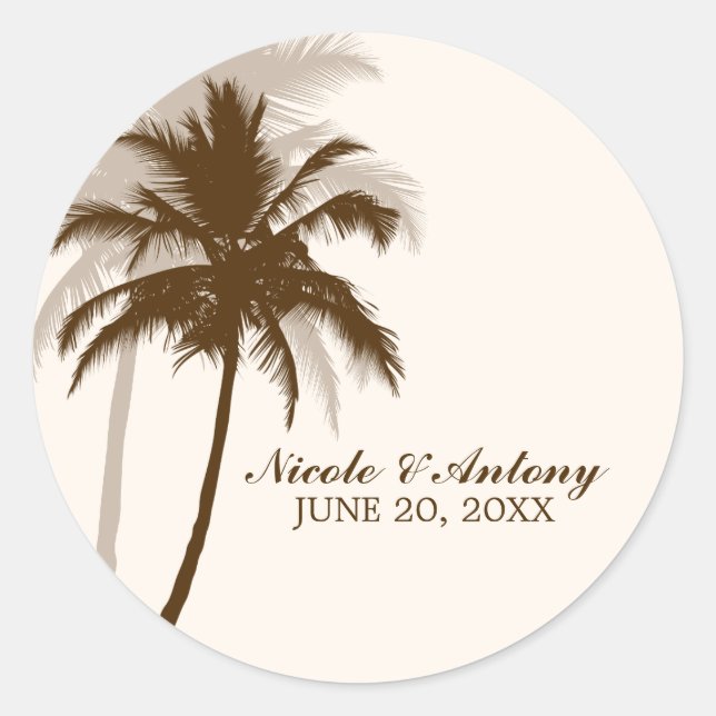 Palm Trees Wedding Classic Round Sticker (Front)