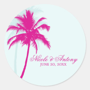Palm Trees Wedding Classic Round Sticker