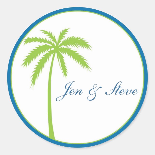 Palm Trees Wedding Favour Sticker (Front)