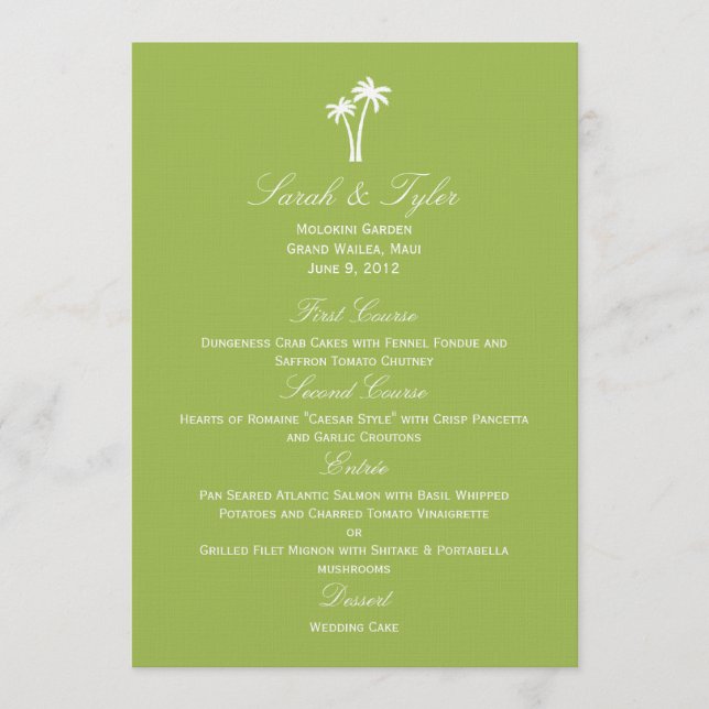 Palm Trees Wedding Menu Card - Lime (Front)