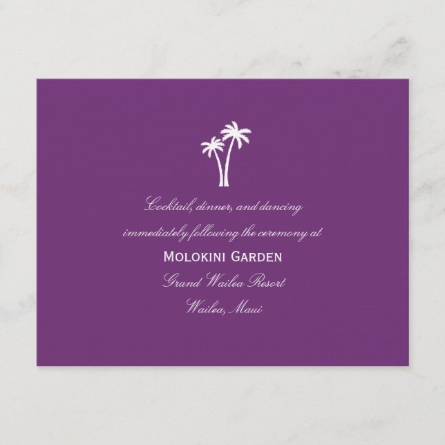 Palm Trees Wedding Reception Card - Purple (Front)