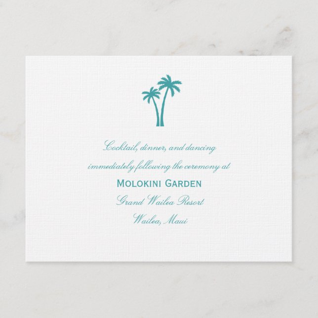 Palm Trees Wedding Reception Card - White/Aqua (Front)
