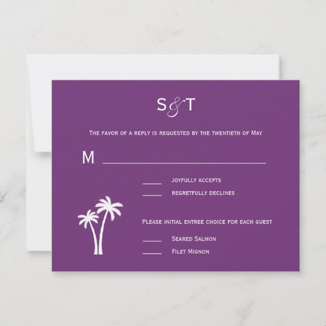 Palm Trees Wedding RSVP Card - Purple (Front)