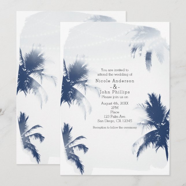 Palm Trees White Beachy Chic Wedding Invitations (Front/Back)