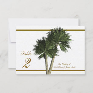 Palm Trees White & Gold Elegant Wedding Table Card