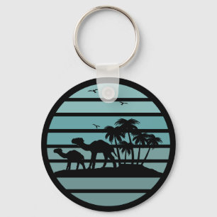 palm trees with camels sunset vintage key ring