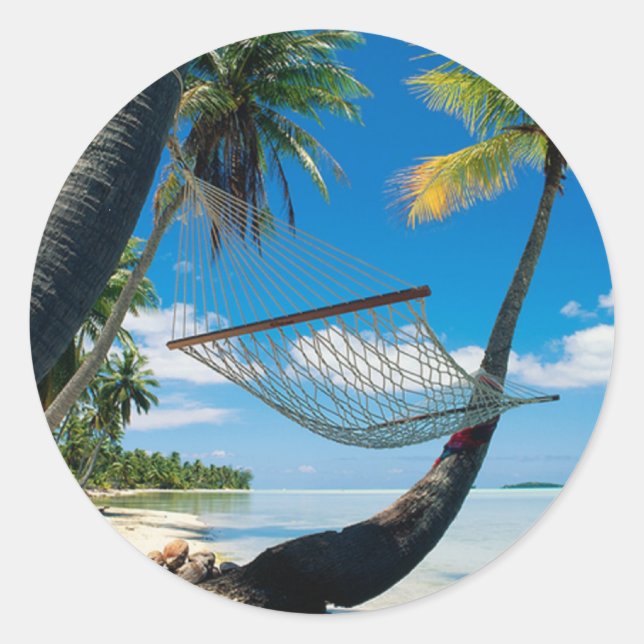 Palm Trees with Hammock Classic Round Sticker (Front)