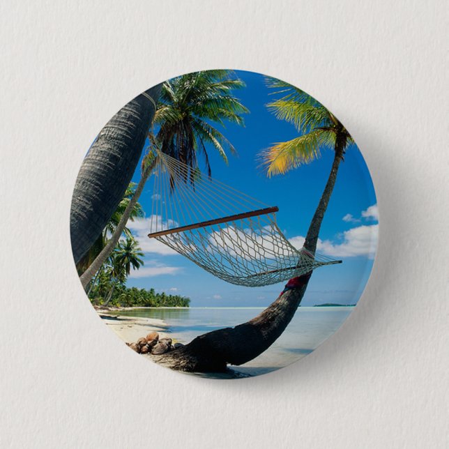 Palm Trees with Hammock pinback button (Front)
