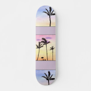 Palm Trees with sunrises in pastel Skateboard