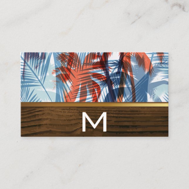 Palm Trees | Wood Grain Business Card (Front)