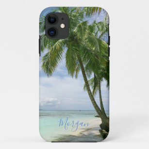 Palm Trees, Your Photo, Name Blue Script Case-Mate iPhone Case