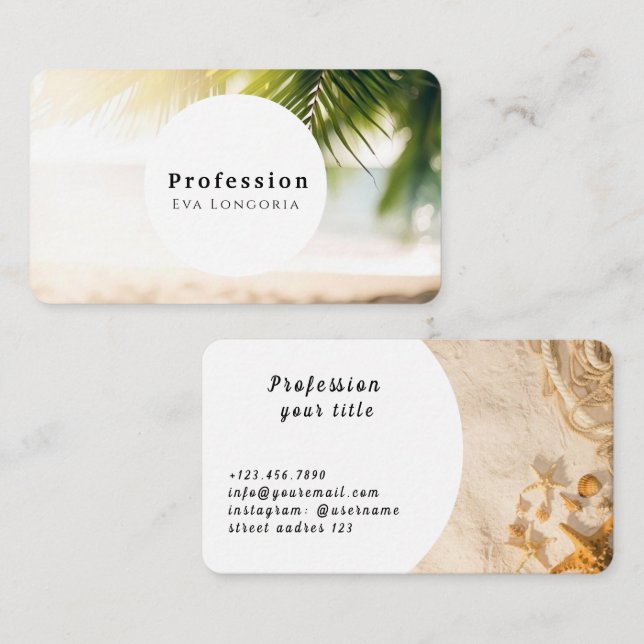 Palm Tropical Beach Summer Marine Business Card (Front/Back)