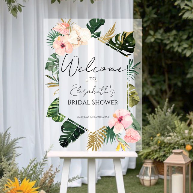 Palm Tropical Bridal Shower Acrylic Welcome Sign (Creator Uploaded)