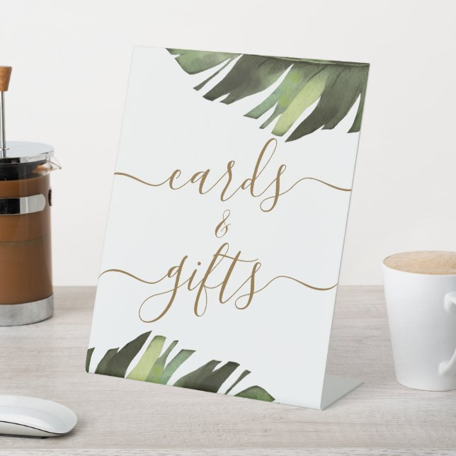 Palm Tropical Floral Shower Cards & Gifts Pedestal Sign (In SItu)