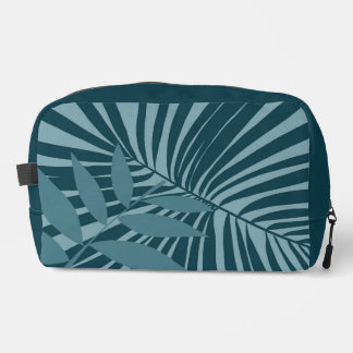 palm & tropical leaf abstract in blue green grey dopp kit