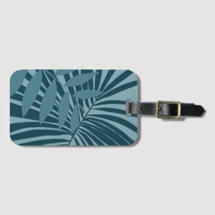 palm & tropical leaf abstract in blue green grey luggage tag