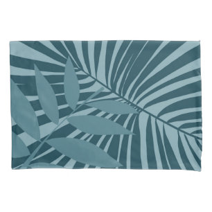palm & tropical leaf abstract in blue green grey pillowcase