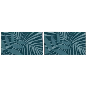 palm & tropical leaf abstract in blue green grey pillowcase
