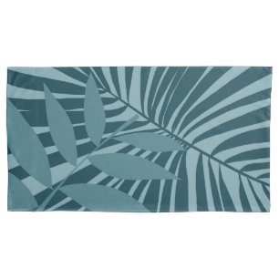 palm & tropical leaf abstract in blue green grey pillowcase