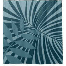 palm & tropical leaf abstract in blue green grey