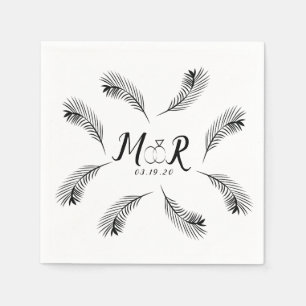 Palm Tropical Leaf Ring Wedding Logo Napkin