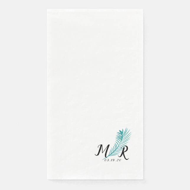 Palm Tropical Leaf Simple Wedding Logo   Napkin (Front)
