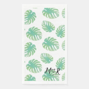 Palm Tropical Leaf  Wedding Logo   Green Napkin